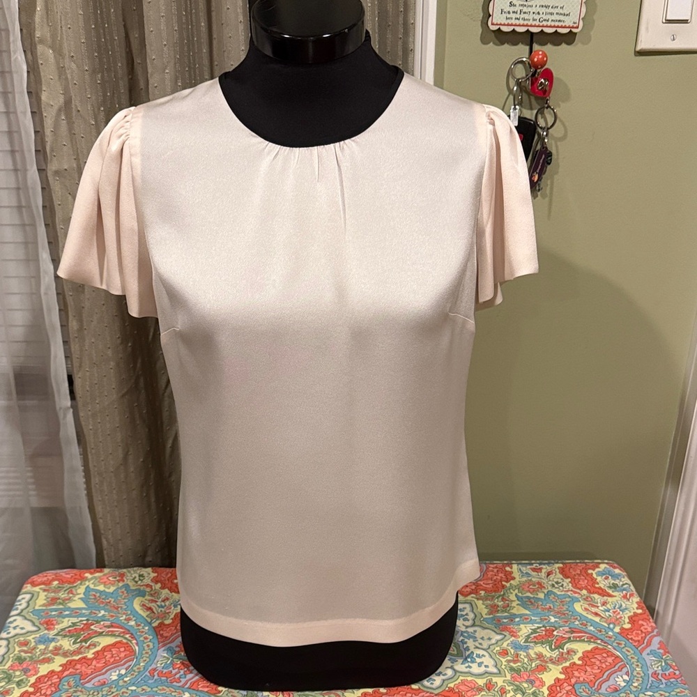 J. Crew Cream Blouse with Flutter Sleeves